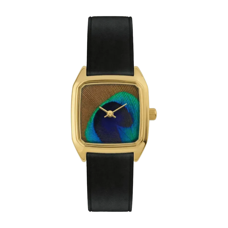 Montre noire paon et cadre doré Prima - Laps - The Cool Republic
