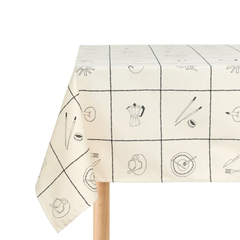 Nappe de table rectangulaire en coton bio à carreaux noir 150 x 250 cm - Nobodinoz - The Cool Republic