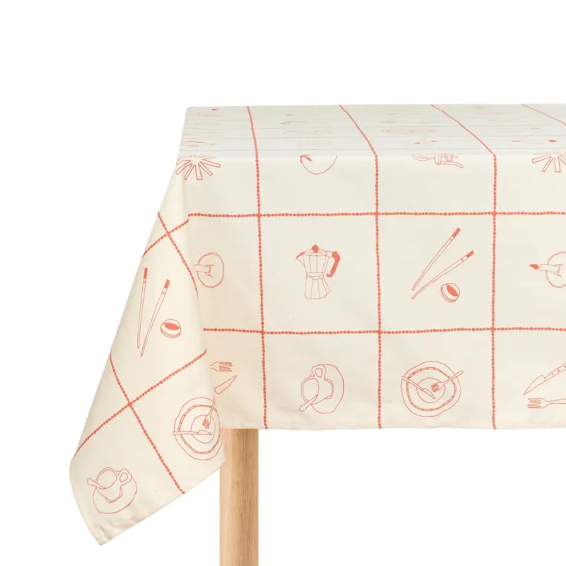 Nappe de table rectangulaire en coton bio à carreaux rouge 150 x 250 cm - Nobodinoz - The Cool Republic