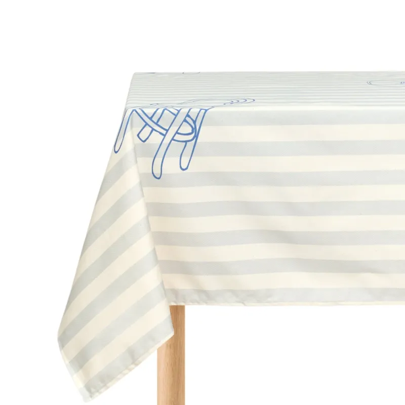 Nappe de table rectangulaire en coton bio à rayures bleu 150 x 250 cm - Nobodinoz - The Cool Republic