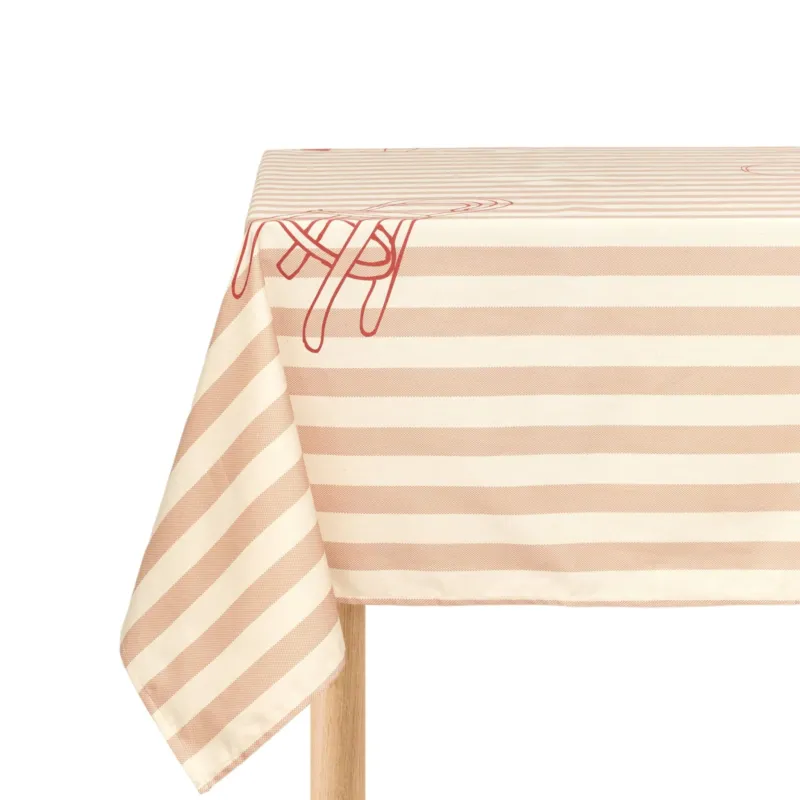 Nappe de table rectangulaire en coton bio à rayures rouge 150 x 250 cm - Nobodinoz - The Cool Republic
