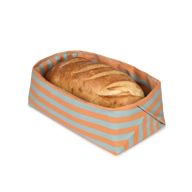 Panier à pain en coton bio à rayures orange et bleu 28 x 16 x 10 cm - Nobodinoz - The Cool Republic
