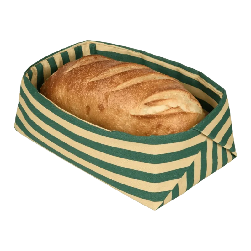 Panier à pain en coton bio à rayures vert et jaune 28 x 16 x 10 cm - Nobodinoz - The Cool Republic