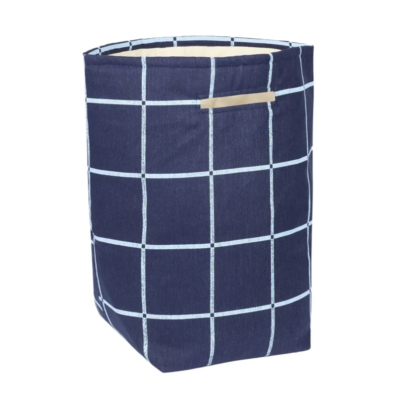Panier de rangement en coton bio à carreaux bleu marine 44 x 56 x 28 cm Vibes - Nobodinoz - The Cool Republic