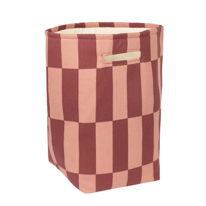 Panier de rangement en coton bio à carreaux rouge et rose 44 x 56 x 28 cm Vibes - Nobodinoz - The Cool Republic