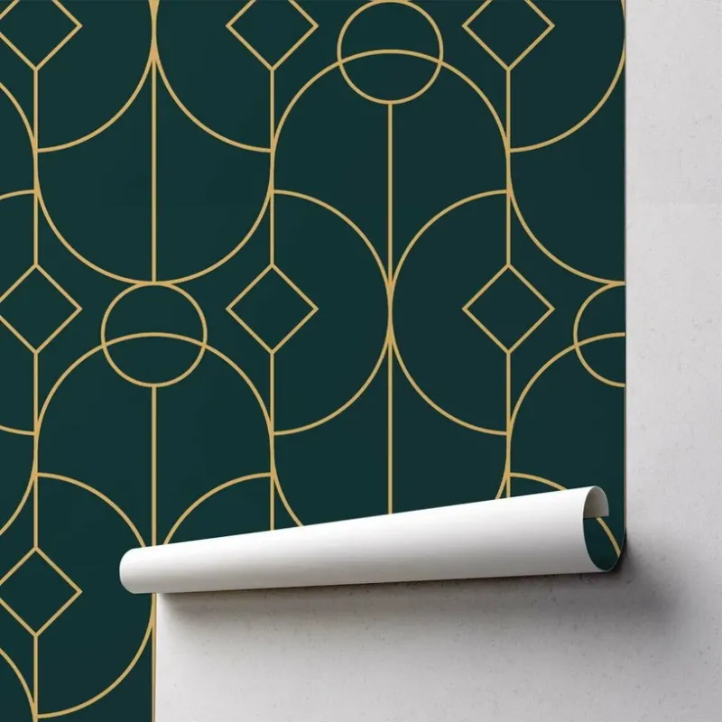 Papier Peint 53x300 cm vert Diamant Ring Art Deco - Eazywallz - The Cool Republic