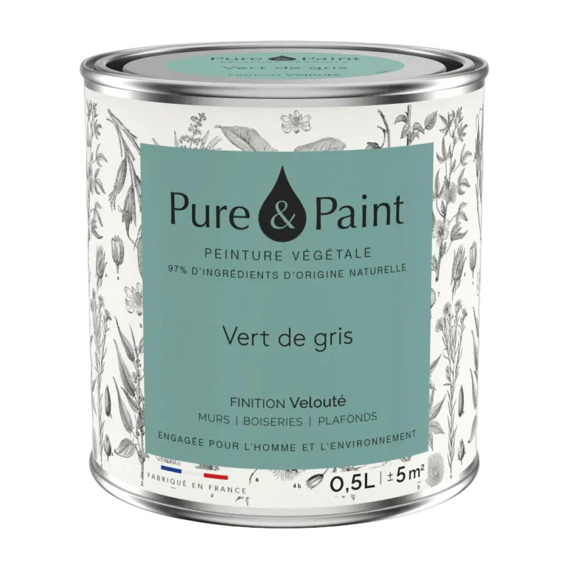 Peinture végétale velouté Vert de gris 0,5L - Pure & Paint - The Cool Republic