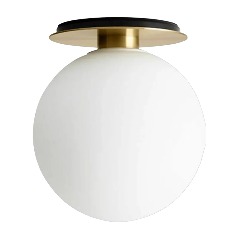 Plafonnier en verre opale blanc et acier poudré doré Tim Rundle - Audo - The Cool Republic