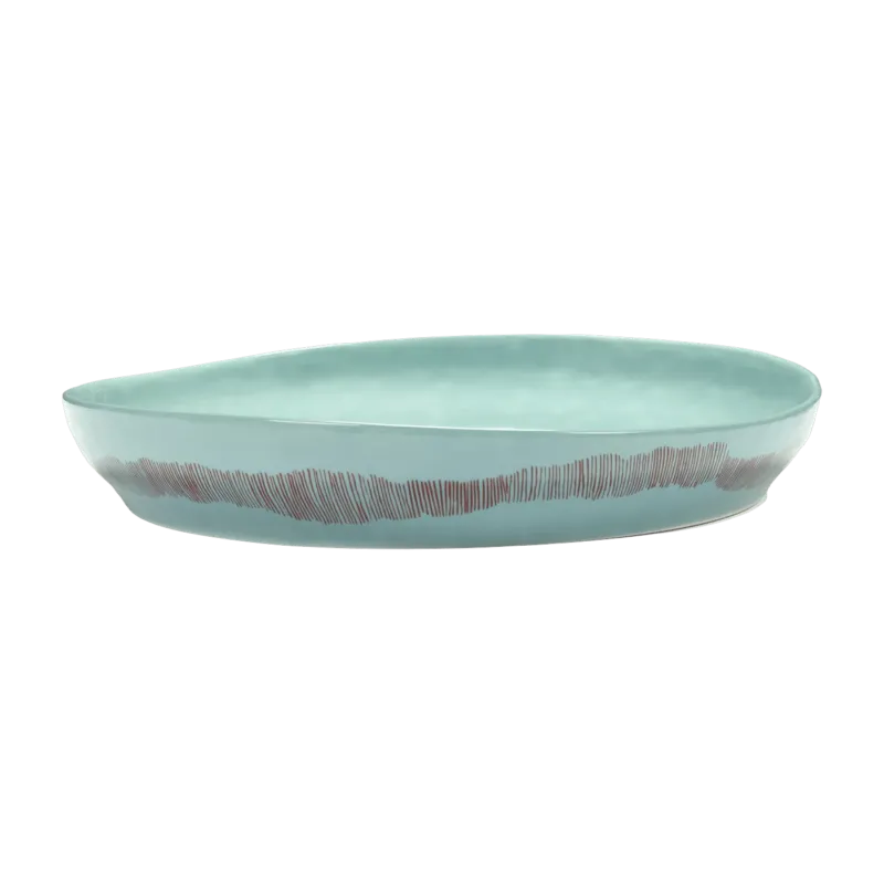 Plat de service bleu azure avec motif rouge - Serax - The Cool Republic