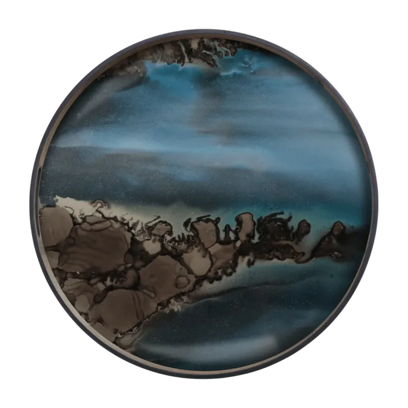 Plateau en verre organique bleu et marron S Linear Flow - Ethnicraft Accessories - The Cool Republic