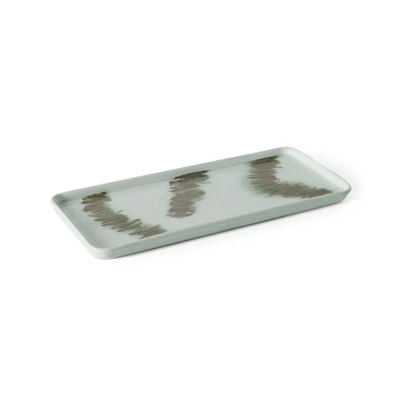 Plateau rectangulaire en grès vert clair 31,8x13,5x2cm Vaisselle 70s - HKLiving - The Cool Republic
