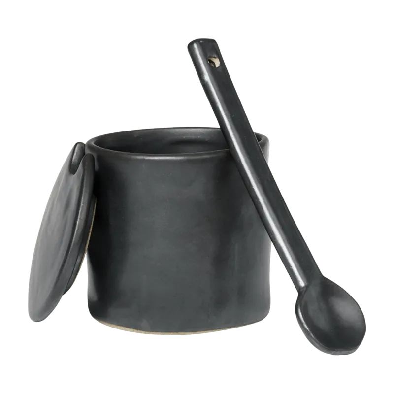 Pot avec cuillère en porcelaine noir 7,5 x 8 x 8 cm Flow - Ferm Living - The Cool Republic