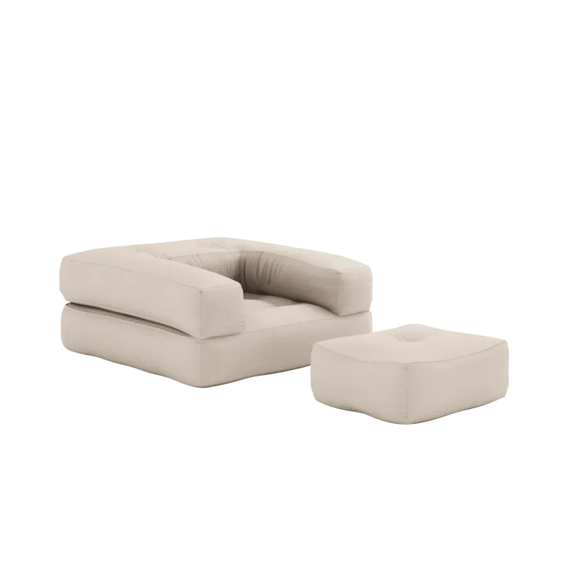 Pouf fauteuil convertible en coton beige 95x90x42cm Cube - Karup Design - The Cool Republic