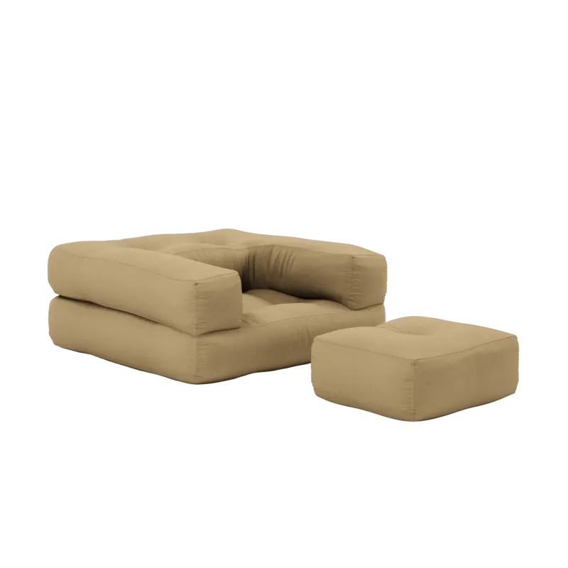 Pouf fauteuil convertible en coton beige blé 95x90x42cm Cube - Karup Design - The Cool Republic