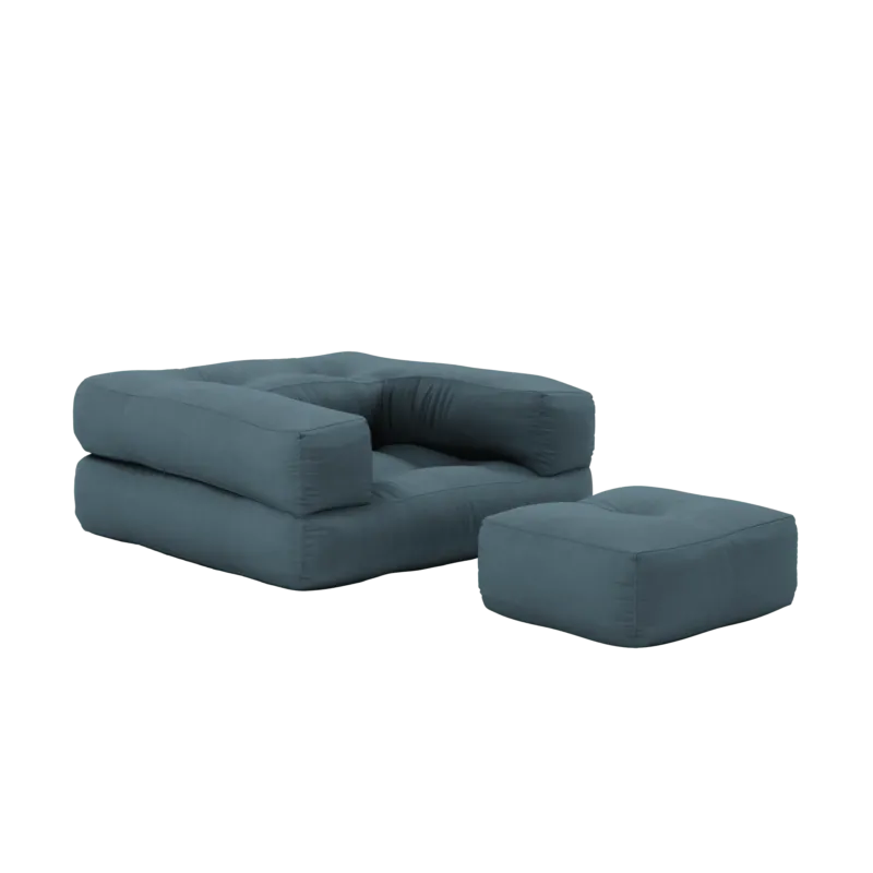 Pouf fauteuil convertible en coton bleu pétrole 95x90x42cm Cube - Karup Design - The Cool Republic