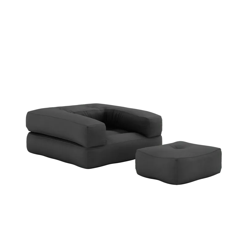Pouf fauteuil convertible en coton gris foncé 95x90x42cm Cube - Karup Design - The Cool Republic
