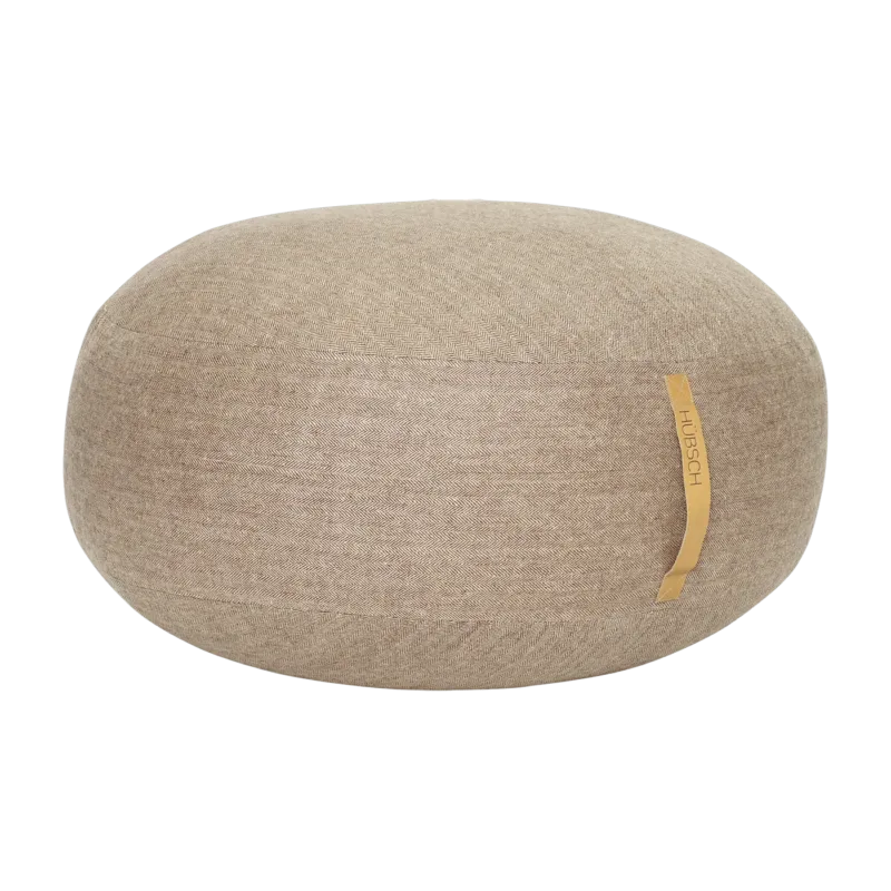 Pouf galet en laine marron avec poignée en cuir - Hübsch - The Cool Republic
