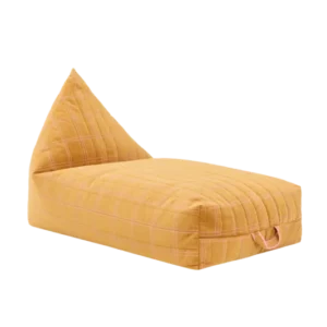 Pouf long pour enfant en velours recyclé à carreaux jaune ocre et rose 109 x 60 x 60 cm Oasis - Nobodinoz - The Cool Republic