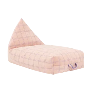 Pouf long pour enfant en velours recyclé à carreaux rose et violet 109 x 60 x 60 cm Oasis - Nobodinoz - The Cool Republic