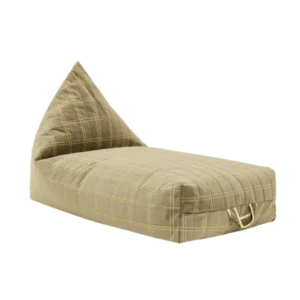Pouf long pour enfant en velours recyclé à carreaux vert kaki et jaune 109 x 60 x 60 cm Oasis - Nobodinoz - The Cool Republic
