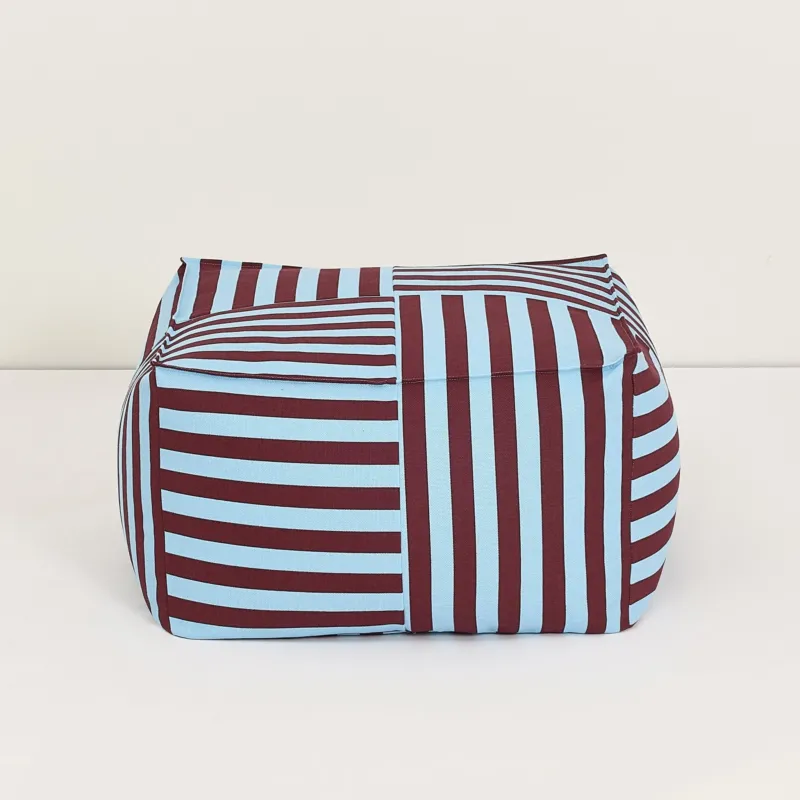 Pouf ottoman carré en coton rayures bordeaux et bleu 55 x 55 x 35cm Otto - Nobodinoz - The Cool Republic