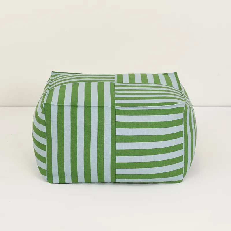 Pouf ottoman carré en coton rayures vert et bleu 55 x 55 x 35cm Otto - Nobodinoz - The Cool Republic