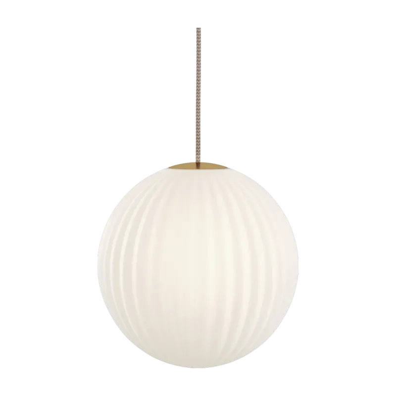 Suspension en verre blanche câble beige 30 cm Modeco - Nordic Tales