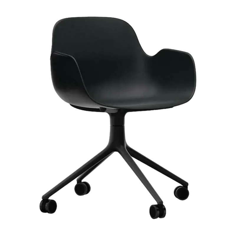 Chaise de bureau à roulettes avec accoudoirs en pp noire et noire Swivel 4W - Normann Copenhagen