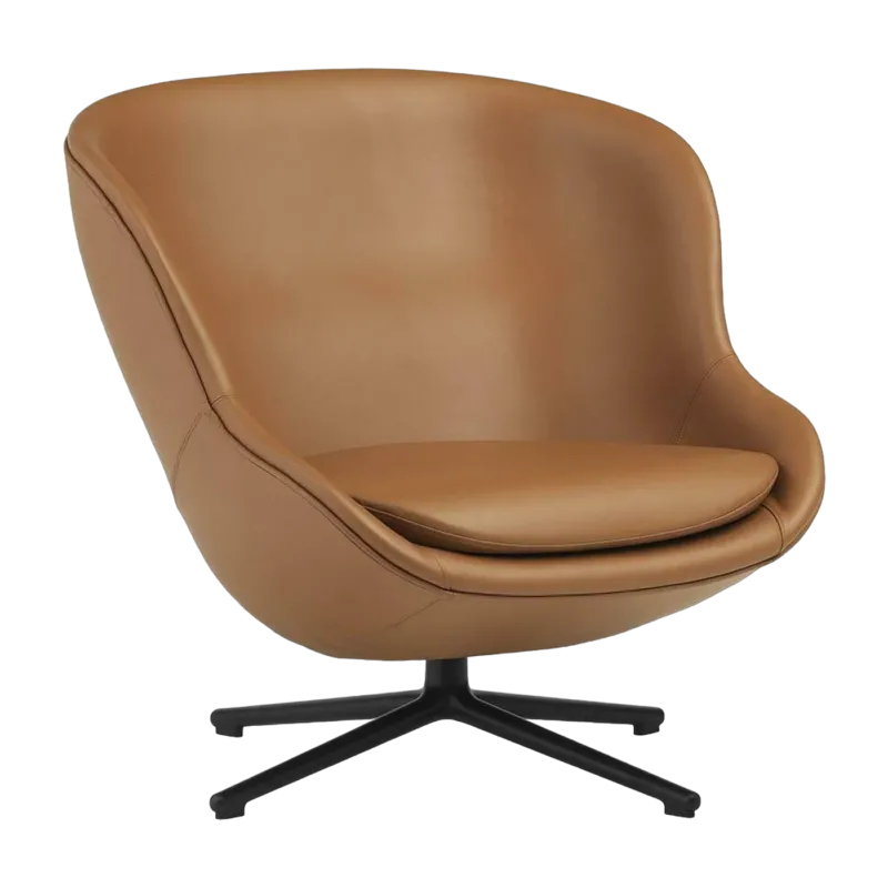 Fauteuil bas pivotant en aluminium noir et cuir marron Hyg - Normann Copenhagen
