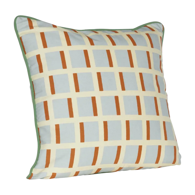 Coussin carré en coton gris et sable 50 cm - Hübsch