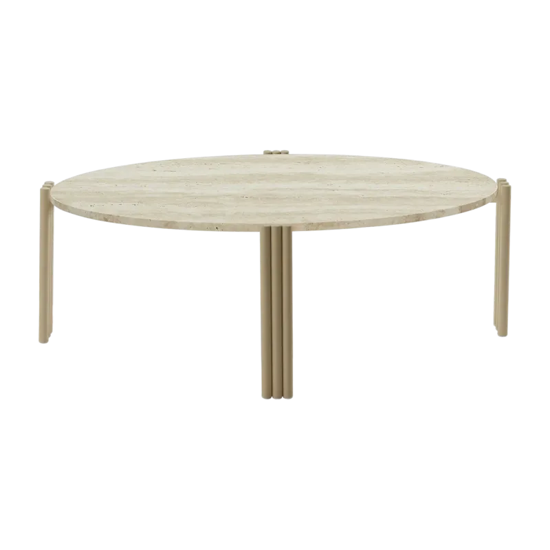 Table basse ovale en acier beige et travertin 92,4 x 47,6 cm Tribus - AYTM