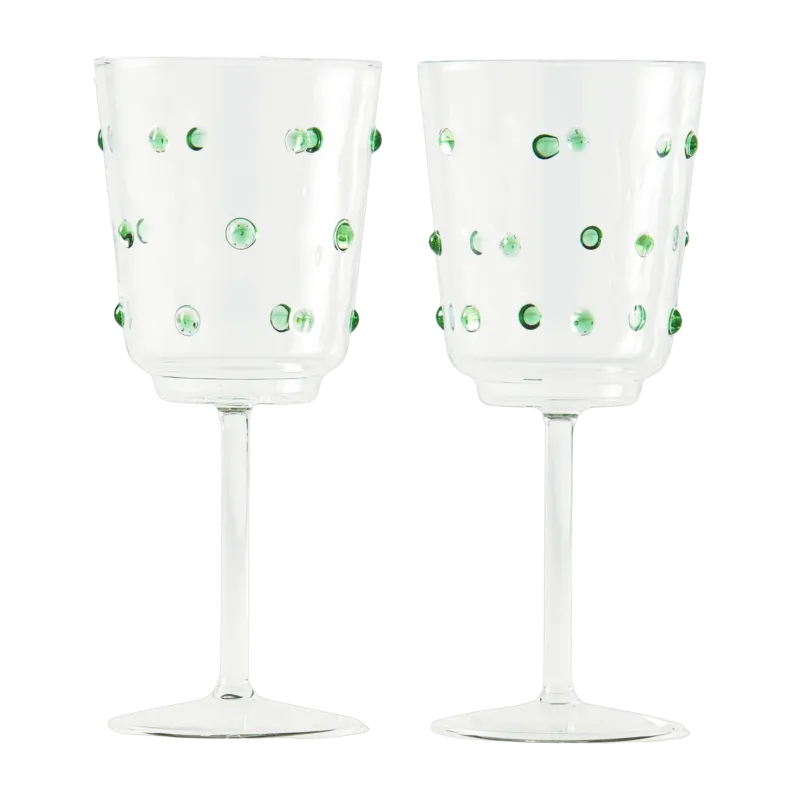 2 verres de vin en verre transparent avec des boutons verts olive 8,5 x 20 cm Nob - Pols Potten