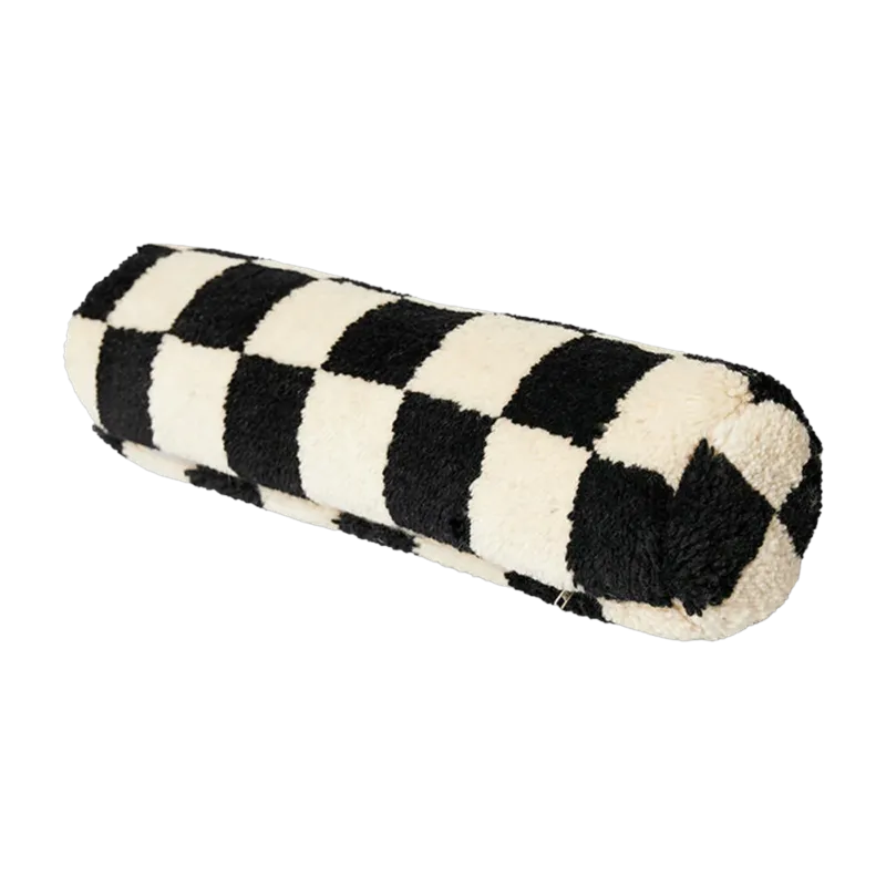 Traversin en laine damier noir et blanc 13 x 50 cm - HKliving