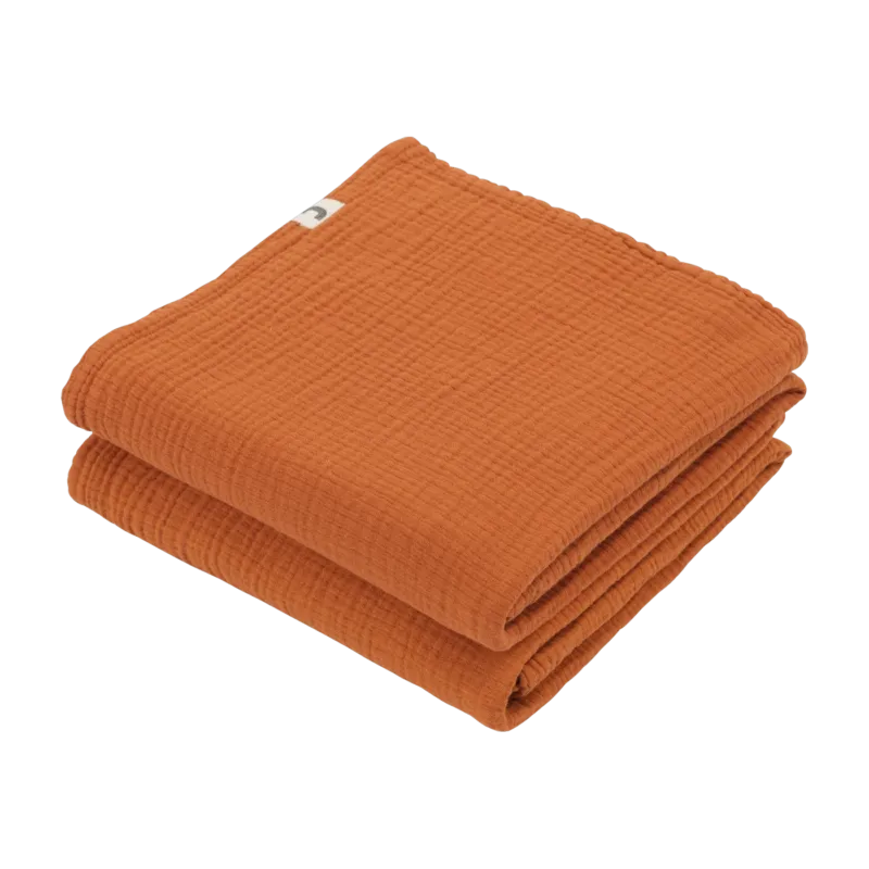 2 Langes en gaze de coton 60 x 60 cm orange abricot Les Petits - The Cool Republic