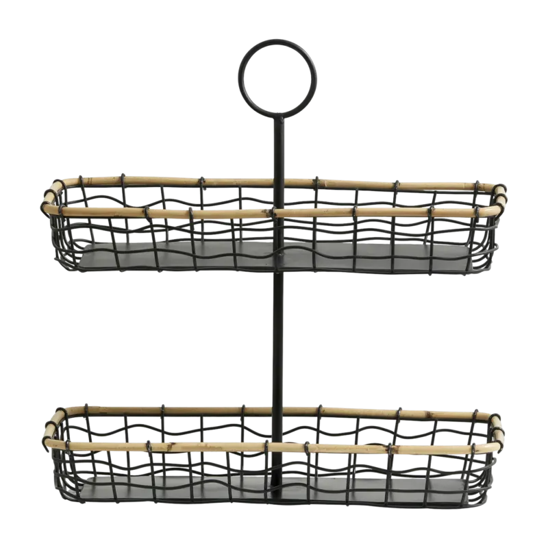 Panier de rangement à 2 niveaux en bambou et métal noir 34 cm Hana - Nordal