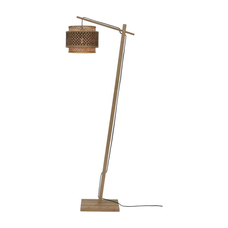 Lampadaire en bambou naturel avec abat-jour en bois noir et naturel 150x25 cm Bhutan - Good & Mojo