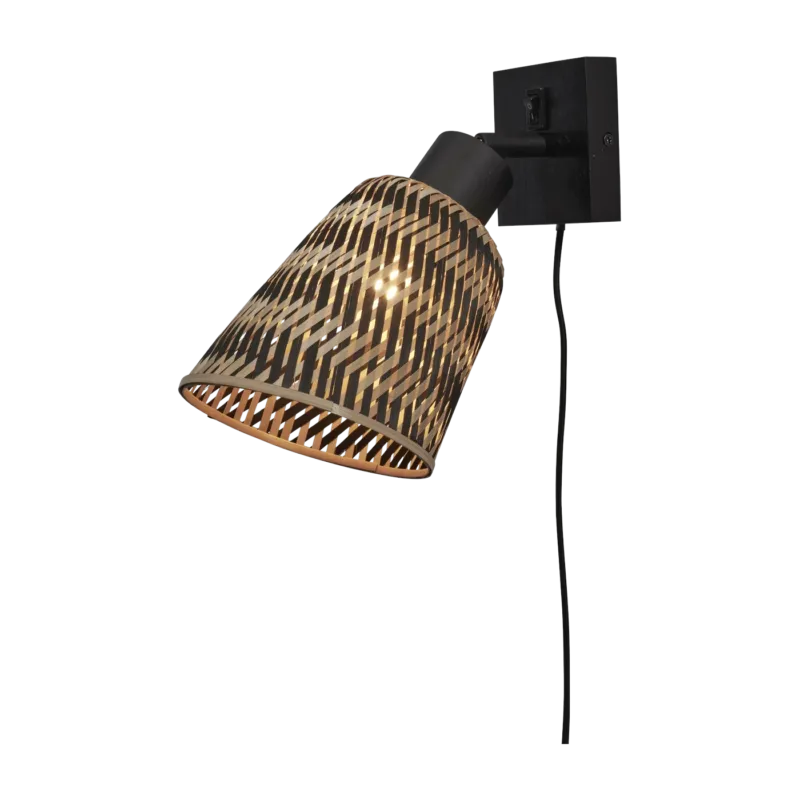 Lampe murale en bambou noir et naturel 10x10 cm Java - Good & Mojo