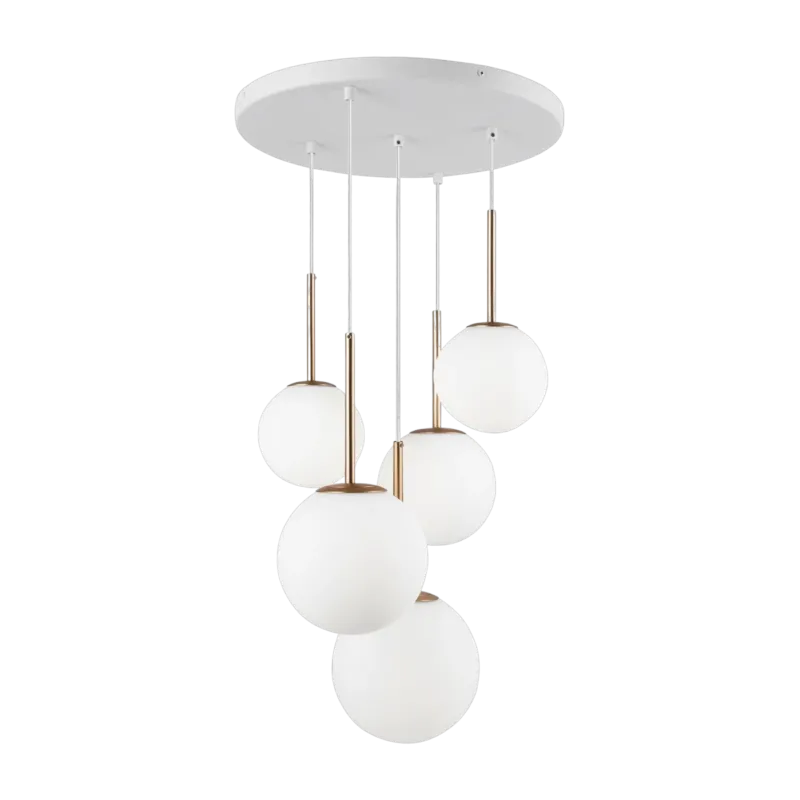 Suspension avec 5 globes en verre blanc mat et armature en métal doré Basic form - Maytoni