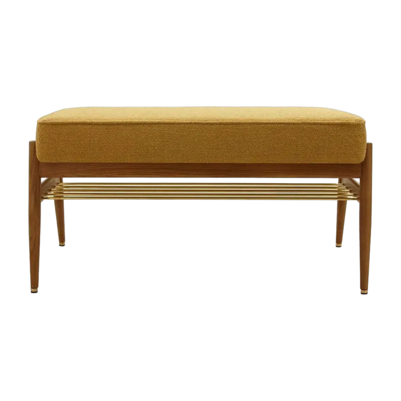 Banquette en tissu bouclé moutarde et bois de frêne foncé 90 Fox 90 - 366 Concept