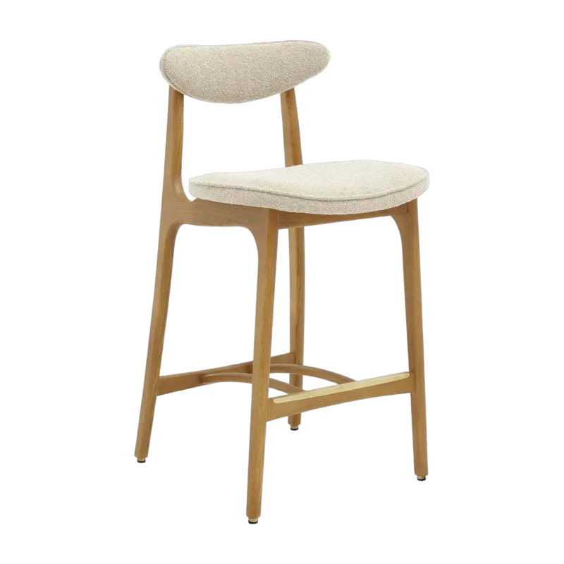 Chaise de bar en tissu bouclé crème et frêne naturel 90cm Série 200-190 - 366 Concept