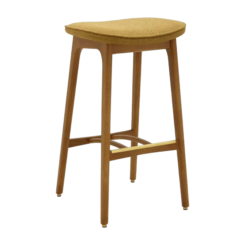 Tabouret de bar en tissu bouclé moutarde et frêne foncé 75 cm Série 200-190 - 366 Concept