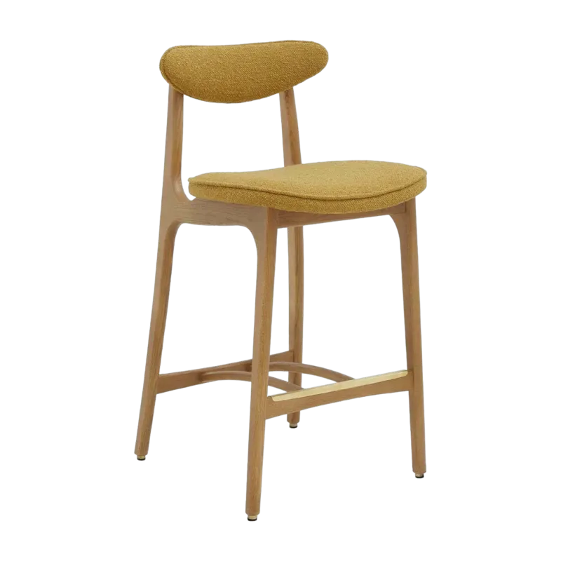 Chaise de bar en tissu bouclé moutarde et frêne naturel 90cm Série 200-190 - 366 Concept