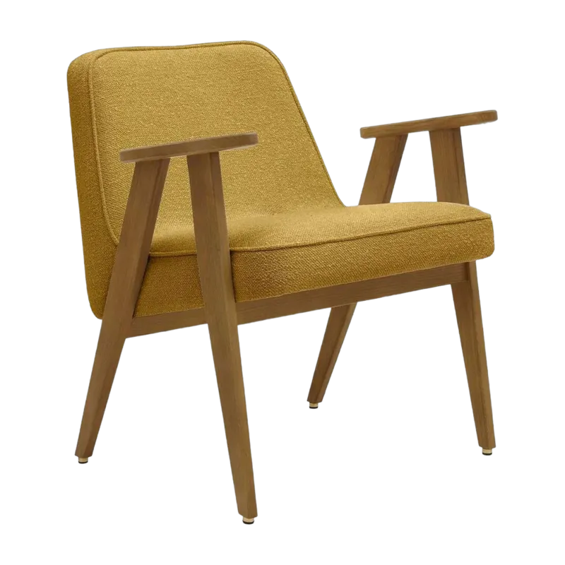 Fauteuil accoudoir en tissu bouclé moutarde et chêne foncé 53 x 52 cm Série 366 Junior - 366 Concept