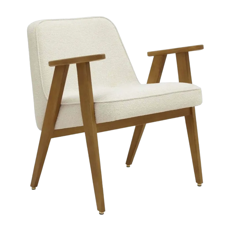 Fauteuil en tissu bouclé crème et chêne foncé 66 x 64 cm Série 366 - 366 Concept