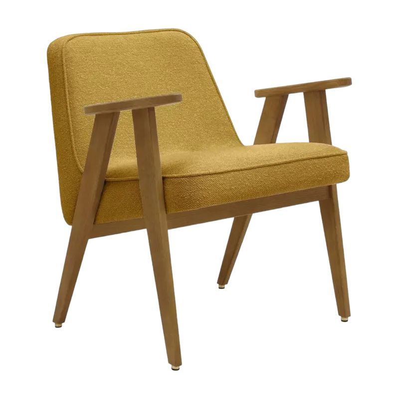 Fauteuil en tissu bouclé moutarde et chêne foncé 66 x 64 cm Série 366 - 366 Concept