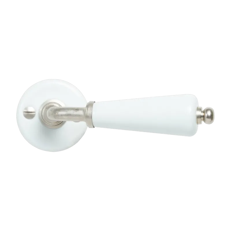 Poignée de porte simple en porcelaine blanche sur rosace Canon - Merigous