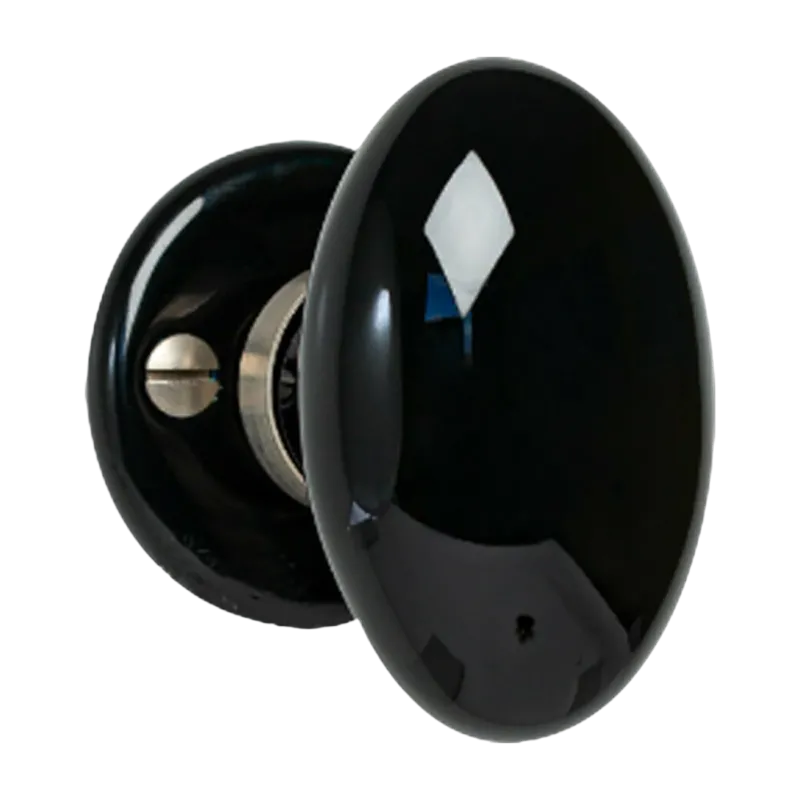 Bouton simple ovale en porcelaine noire sur rosace - Merigous