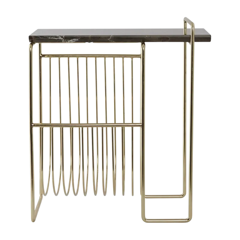 Table d'appoint en marbre noir avec porte revues en acier doré Sino - AYTM