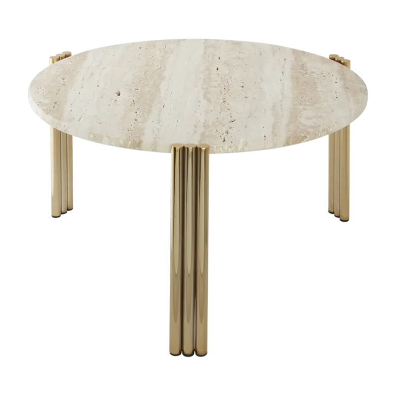 Table basse en acier doré et travertin sable 35 x 60 cm Tribus - AYTM