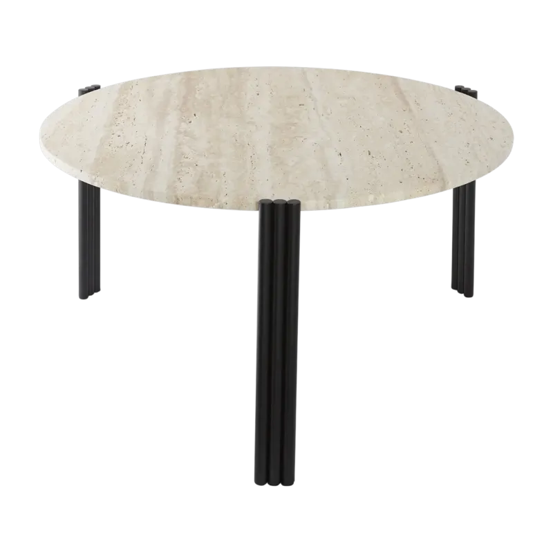 Table basse en acier noir et travertin sable 45 x 80 cm Tribus - AYTM
